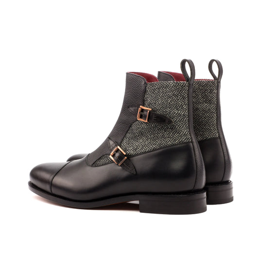 Okavango - Black Leather & Grey Tweed - Atelier 5 weeks LION BOOTS