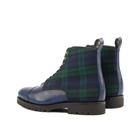 Sahara - Navy Blue Leather and Tartan Fabric - Atelier 5 weeks LION BOOTS