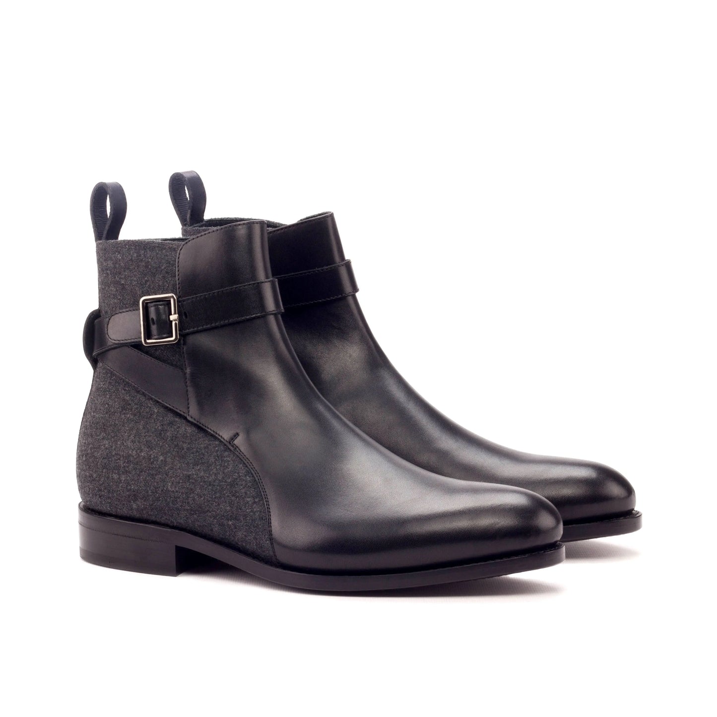 Gizeh - Black Leather & Grey Flannel - Atelier 5 weeks LION BOOTS