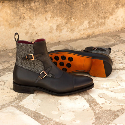 Okavango - Black Leather & Grey Tweed - Atelier 5 weeks LION BOOTS
