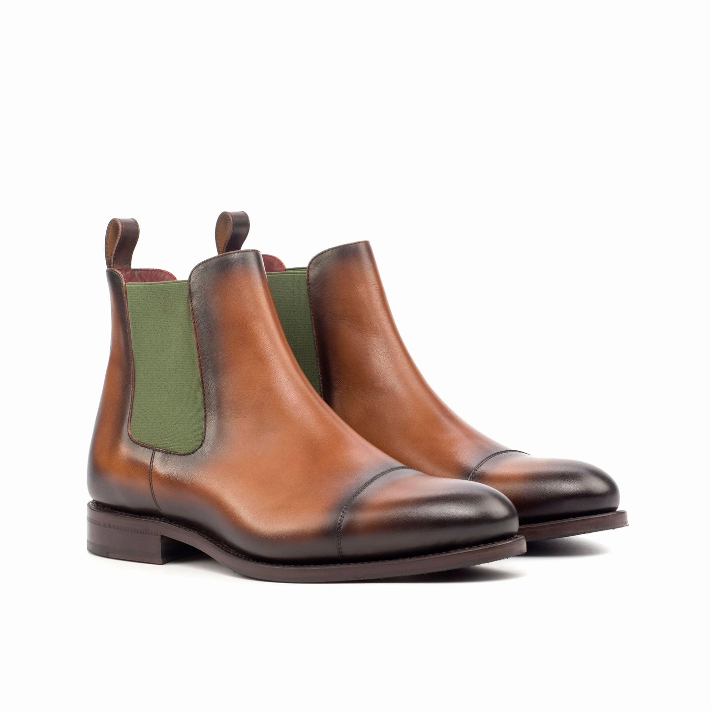 Zanzibar - Brown Leather & Green Elastic - Atelier 5 weeks LION BOOTS