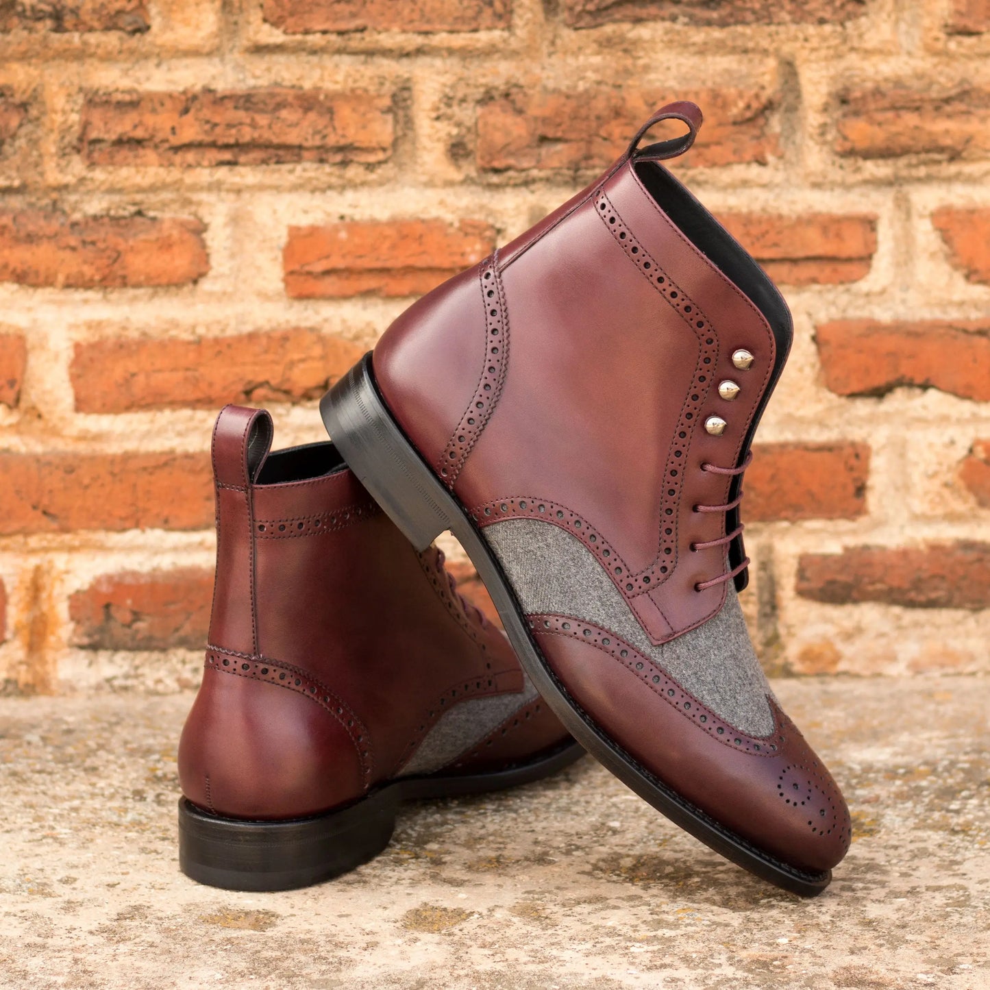 Drakensberg - Burgundy Leather & Grey Flannel - Atelier 5 weeks LION BOOTS