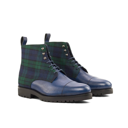 Sahara - Navy Blue Leather and Tartan Fabric - Atelier 5 weeks LION BOOTS
