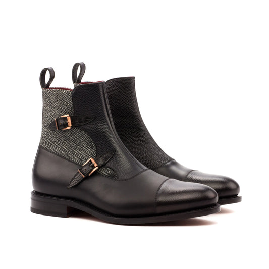 Okavango - Black Leather & Grey Tweed - Atelier 5 weeks LION BOOTS